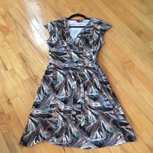 Brown, taupe, black and white cap sleeve dress.